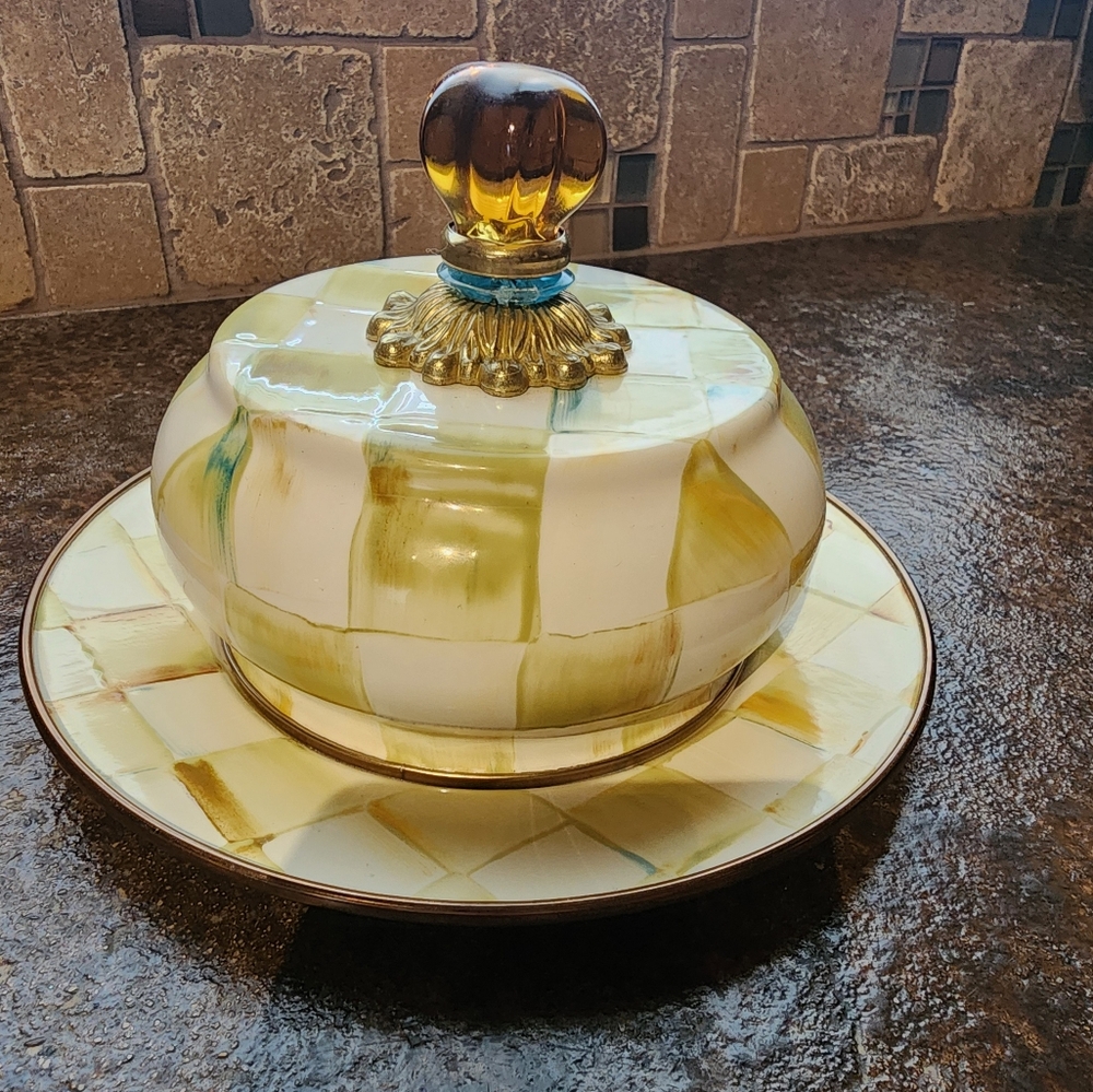 MacKenzie-Childs Parchment Check butter dish